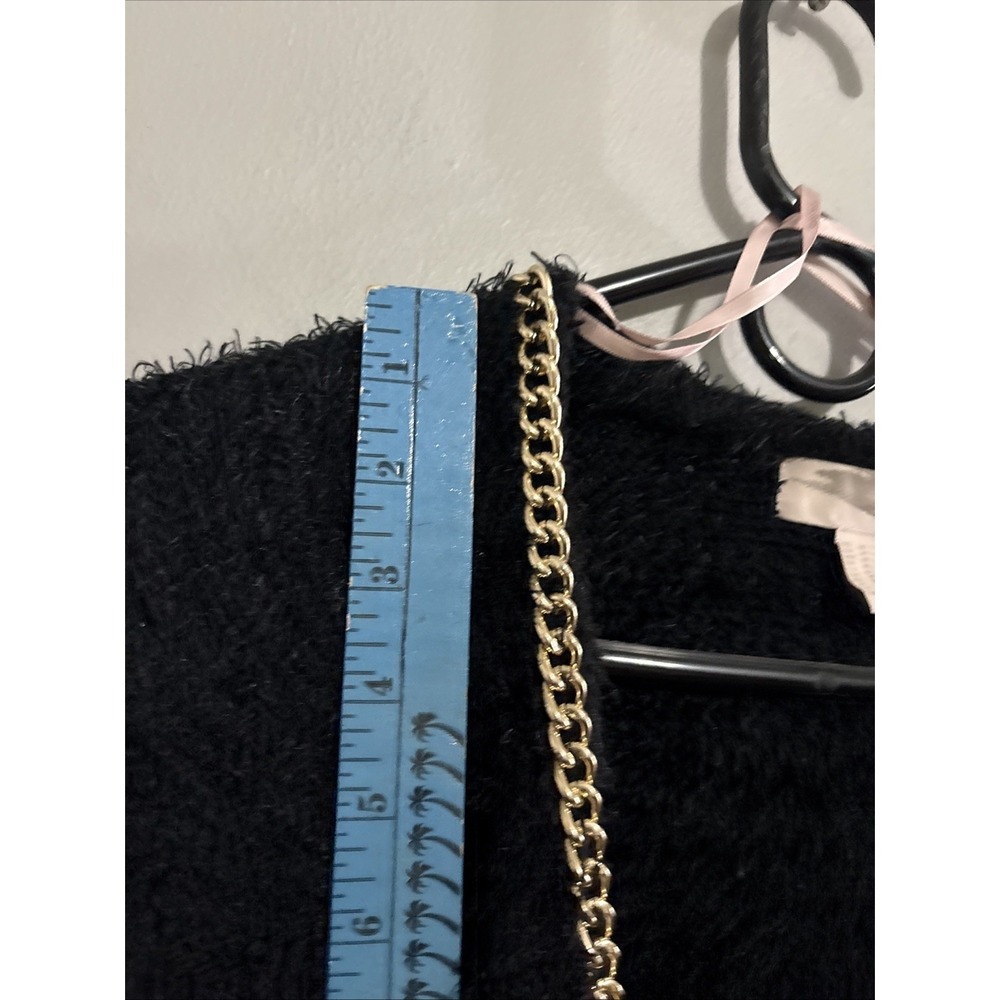 Forever 21 Woman's FuzzyCardigan Oversized Gold Chain Sweater Black Size Med - Picture 9 of 12
